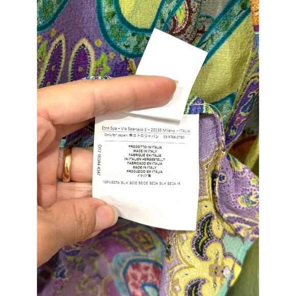 ETRO Paisley Print 100% Silk Button Down Shirt Multicolor Women's Size 40 / 4 - Picture 4 of 4